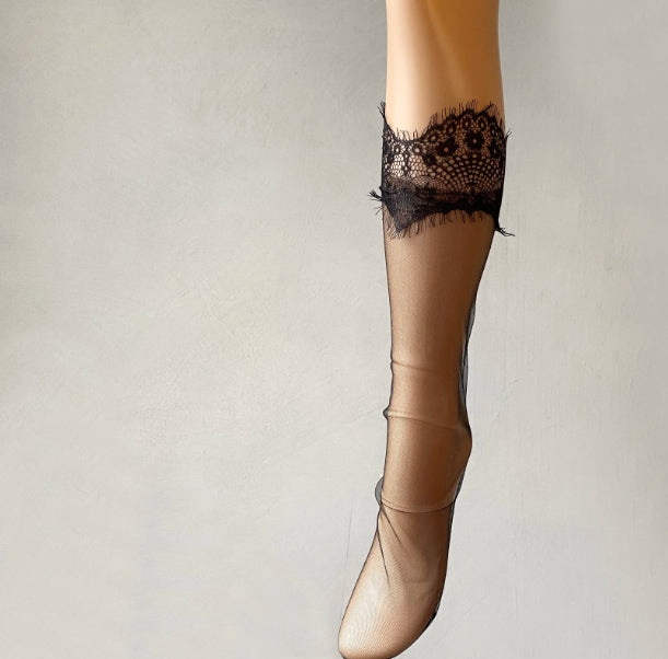 High-Quality Ultrathin Slouch Socks for Girls & Ladies - Sexy Lace Design with Custom Colors