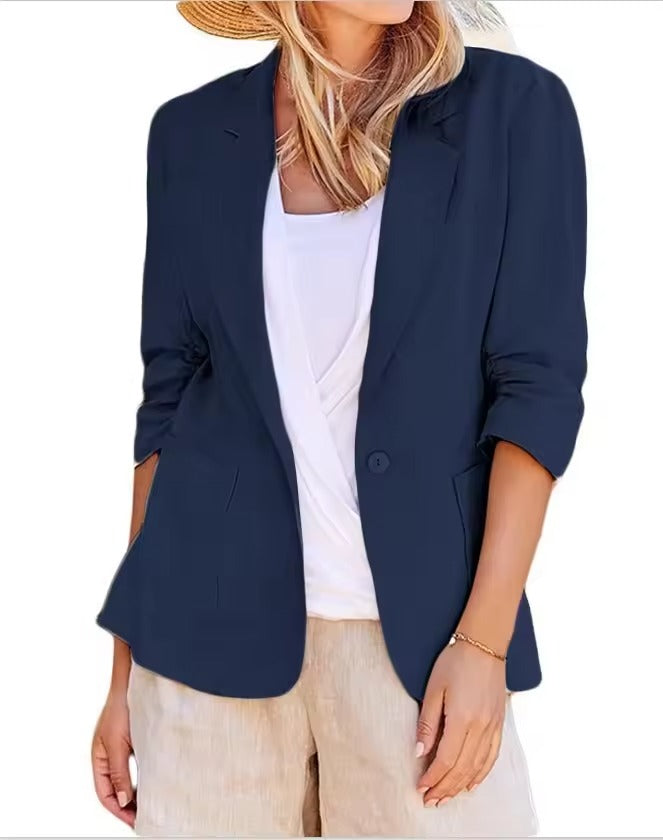 Spring/Fall Hot-Sell Mature Elegant Solid-Color Lapel Suit Jacket - Professional Slim Fit for Commuter Ladies