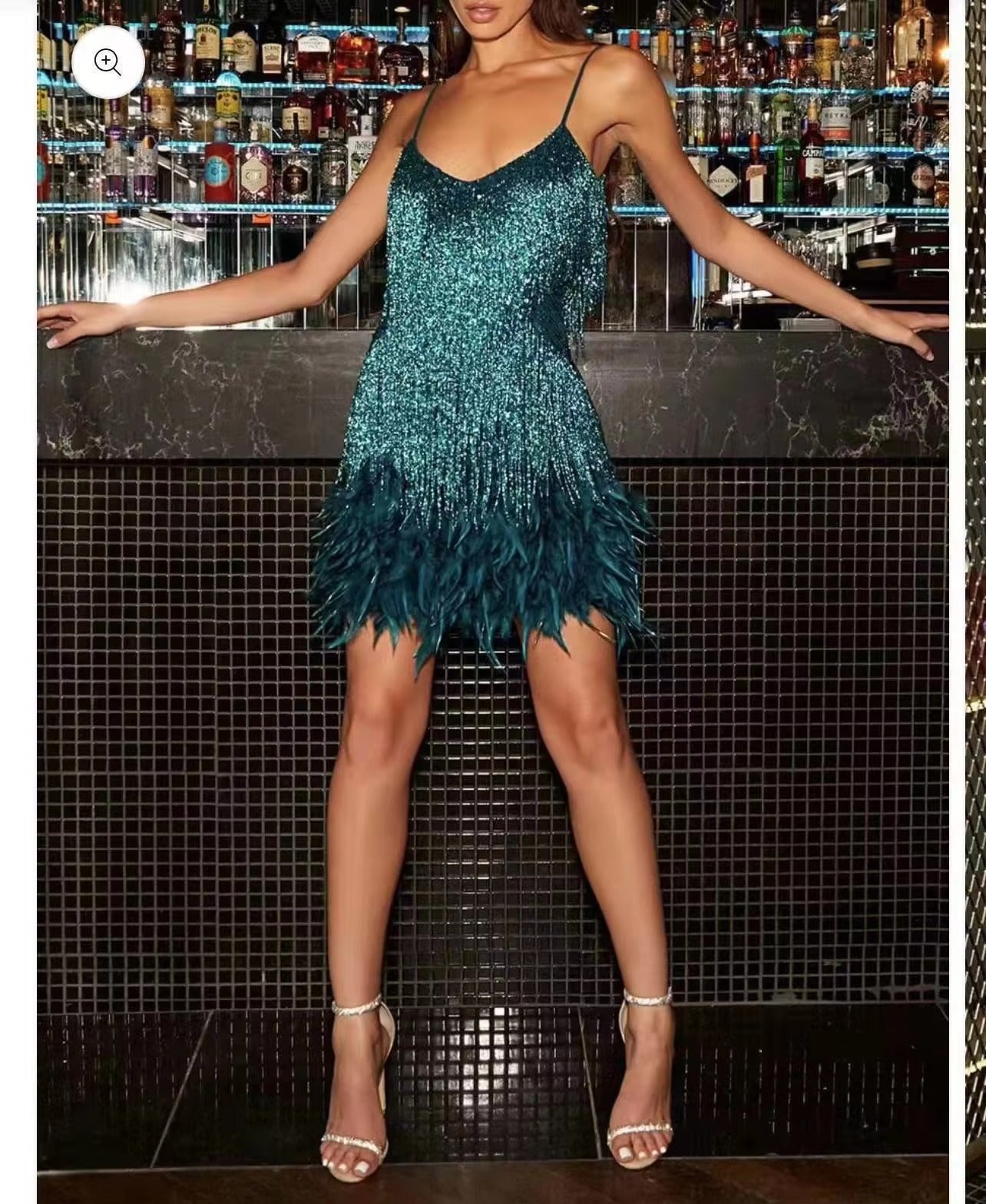 2024 Summer Hot Fashion Elegant Sexy Solid Color Fringe Birthday Party Party Feather Halter Sequin Dress