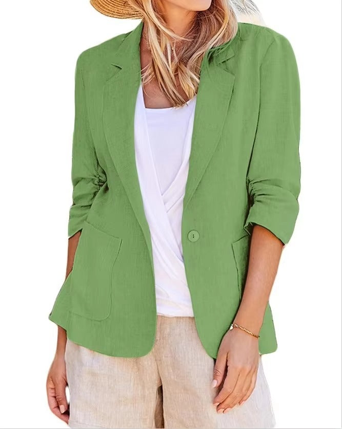 Spring/Fall Hot-Sell Mature Elegant Solid-Color Lapel Suit Jacket - Professional Slim Fit for Commuter Ladies