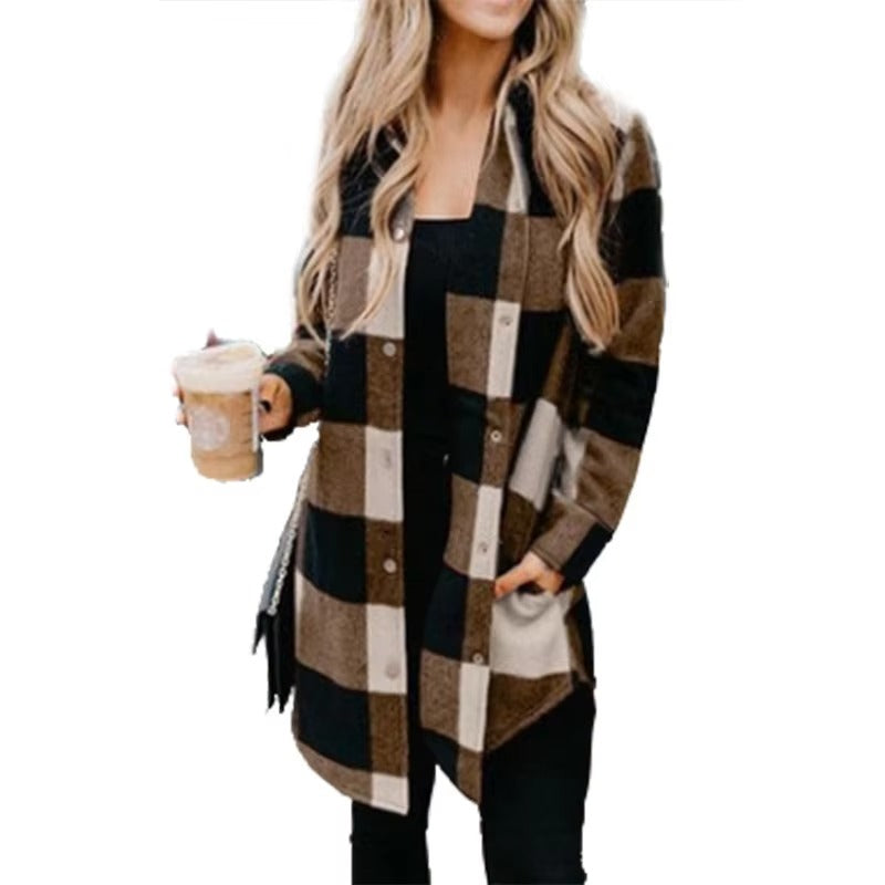 2024 Autumn New Simple Elegant Mature Fashion Trend Leisure High Street Holiday commuter Ladies All Matching Plaid Coat