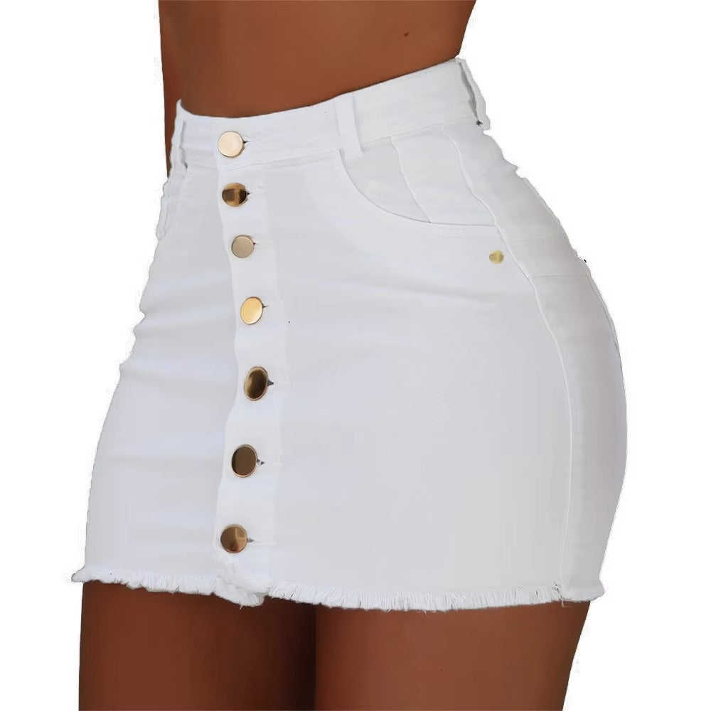 High Quality Women's Denim Skirt Sexy Simple Korean Style Solid Color High-Waist Single-Breasted Casual Street