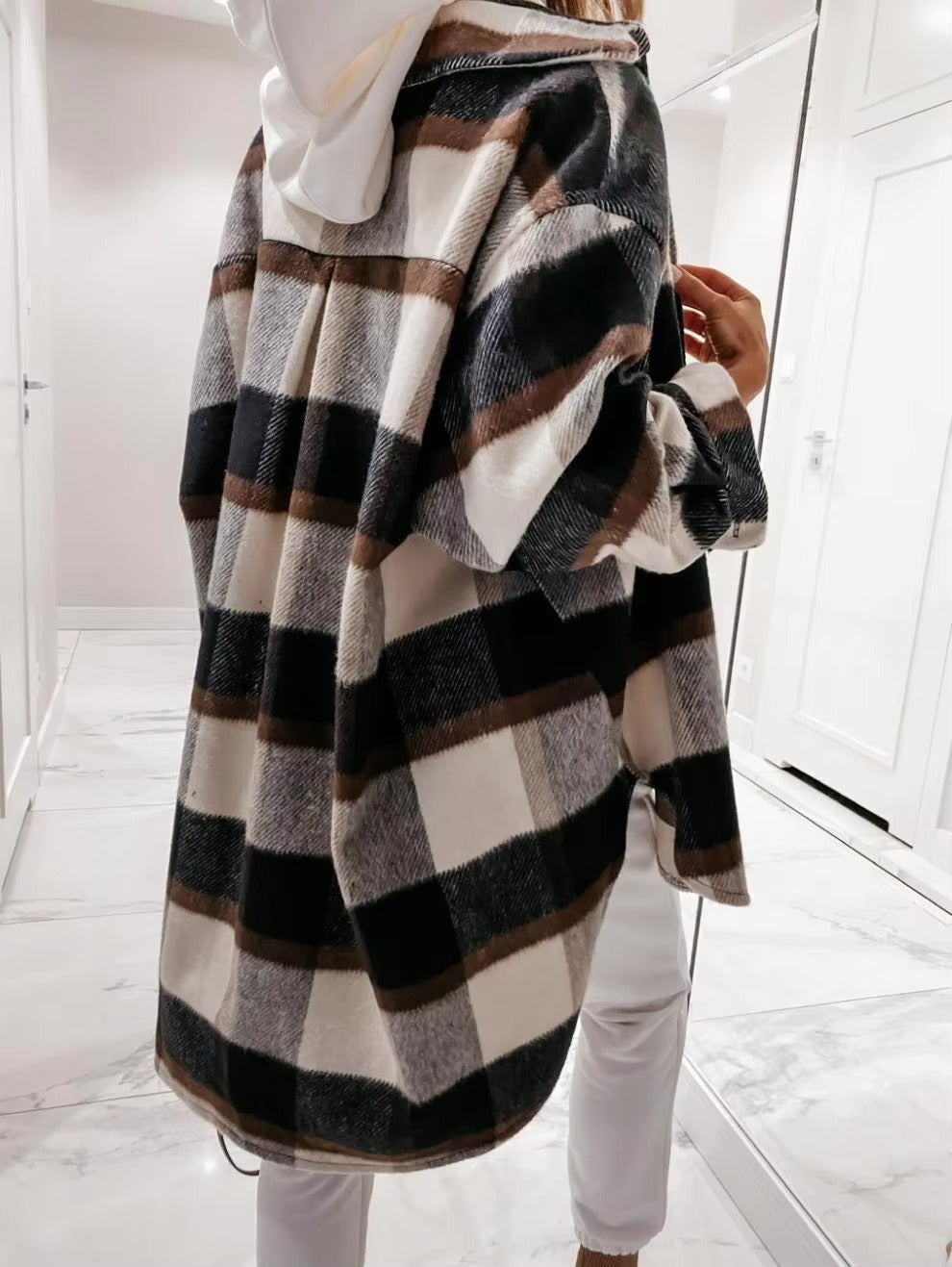 2024 Autumn and Winter Hot Simple Fashion Temperament Elegant commuter Home Holiday Long-sleeved Plaid Printed Shirt Coat