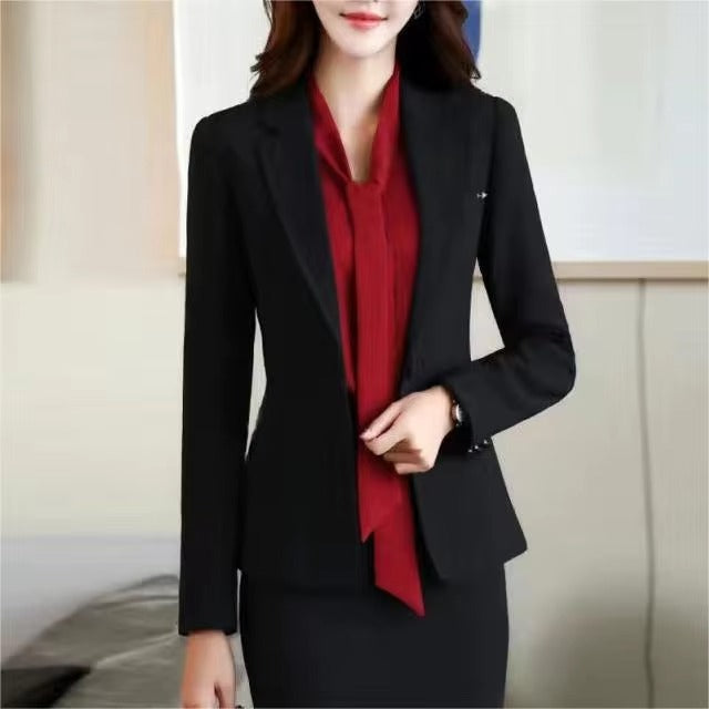 Autumn New Elegant Intellectual Korean-Style Single-Button Suit Jacket - Professional Slim Fit for Commuter Ladies