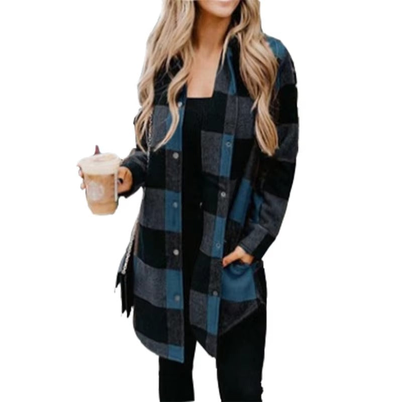 2024 Autumn New Simple Elegant Mature Fashion Trend Leisure High Street Holiday commuter Ladies All Matching Plaid Coat