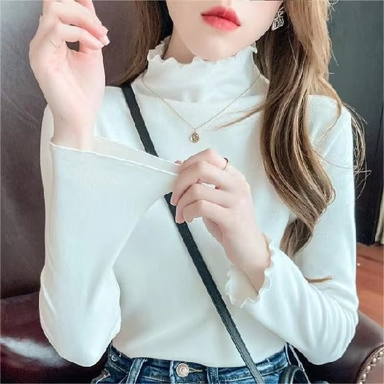 2024 Autumn Winter New Simple Fashion Elegant Cross Cotton Irregular Hem Waist Design Sense of Casual commuter Ladies Top