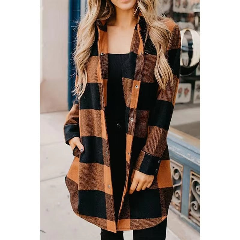 2024 Autumn New Simple Elegant Mature Fashion Trend Leisure High Street Holiday commuter Ladies All Matching Plaid Coat