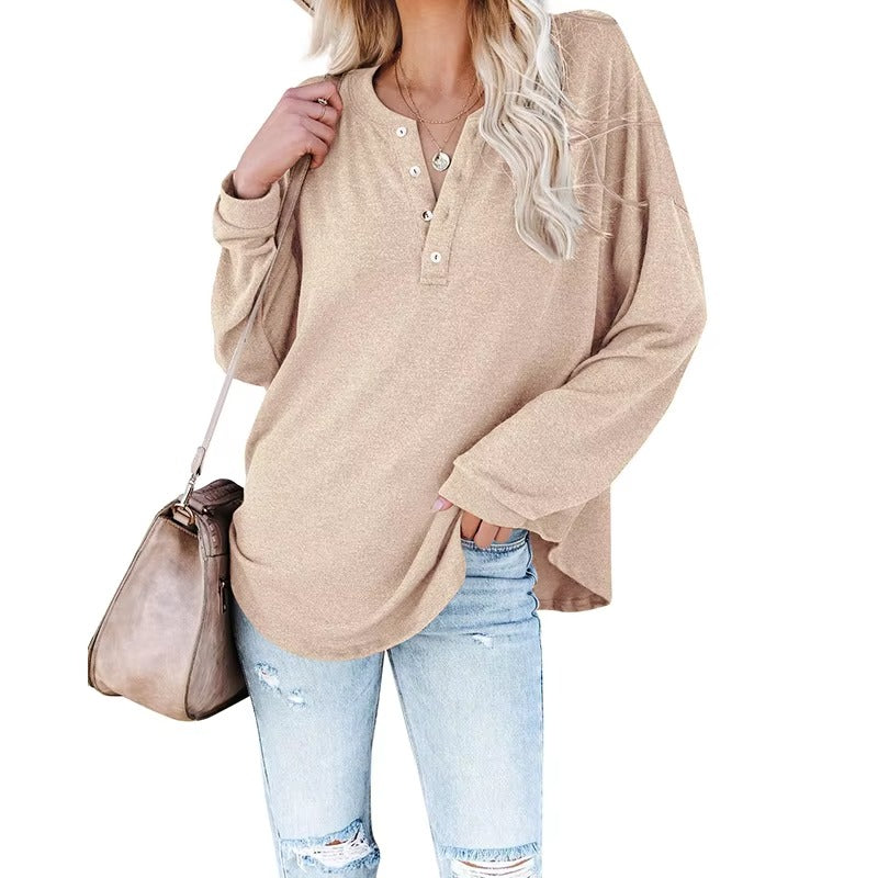 2024 Autumn and Winter New Striped Fashion Loose Long Sleeve V-neck Shirt Breathable Spliced round Neck Casual Base Shirt