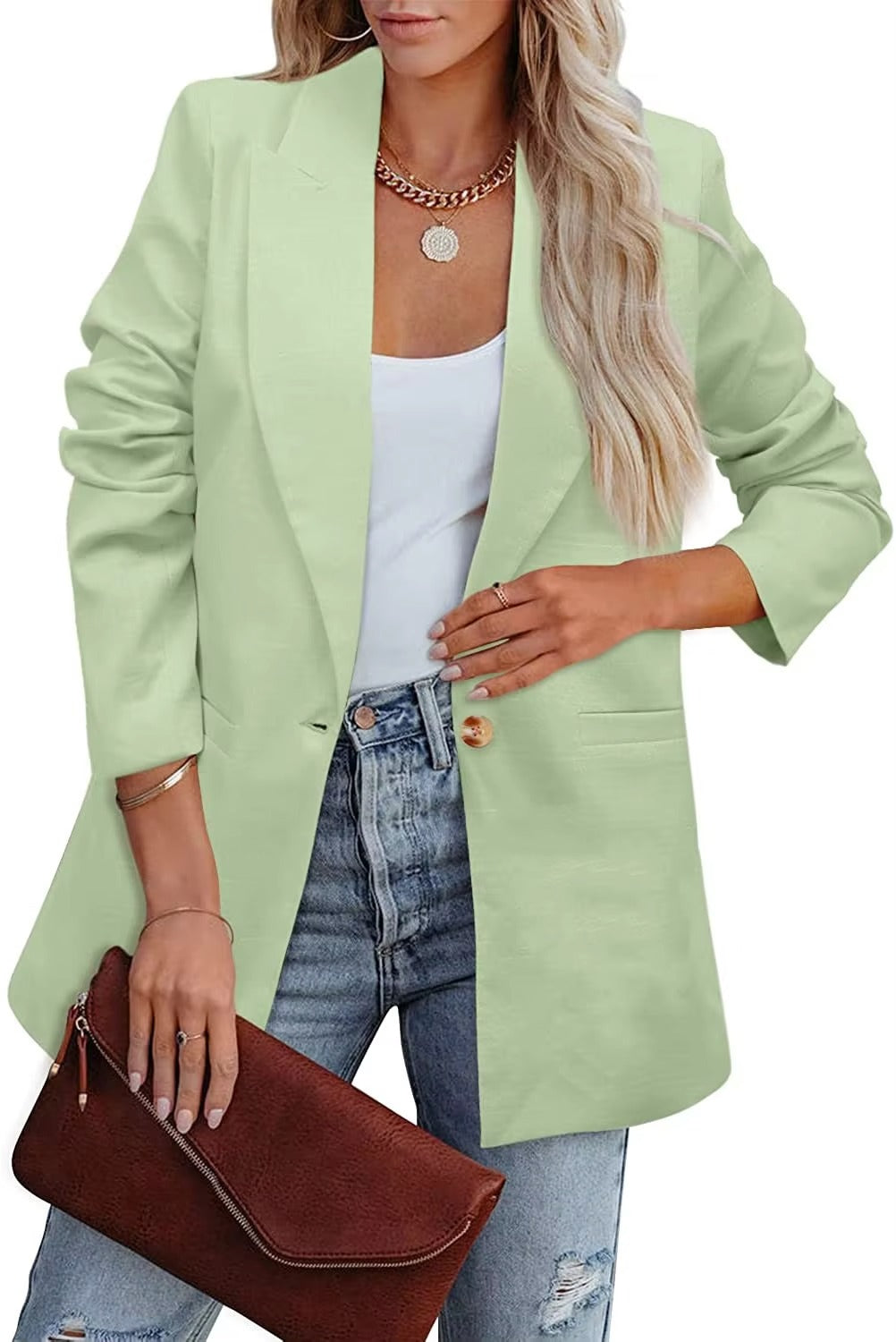Autumn New Simple Fashion Solid Color Elegant Single Button Temperament Professional Slim-fit commuter Casual Ladies Suit Jacket