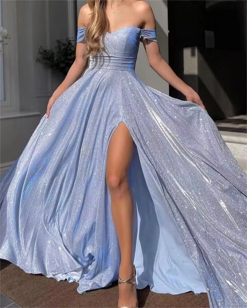 2024 the New Europe and the United States Elegant Gorgeous Sexy Sequin Skirt Strapless Fashion Split Party Ball Evening Dress