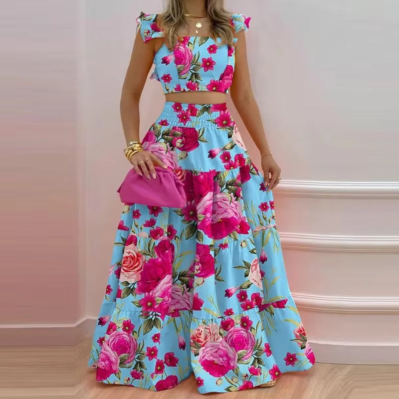 Women's Elegant Solid Color 2-Piece Set New Arrival Mid-Waist Flying Sleeve Skirt Spring/Summer Breathable Fashion Commuters