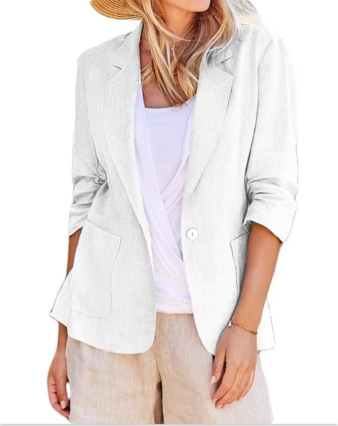 Spring/Fall Hot-Sell Mature Elegant Solid-Color Lapel Suit Jacket - Professional Slim Fit for Commuter Ladies