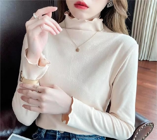 2024 Autumn Winter New Simple Fashion Elegant Cross Cotton Irregular Hem Waist Design Sense of Casual commuter Ladies Top