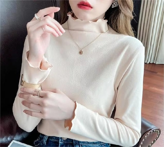 2024 Autumn Winter New Simple Fashion Elegant Cross Cotton Irregular Hem Waist Design Sense of Casual commuter Ladies Top