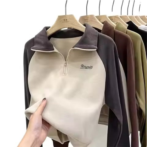 2024 Autumn and Winter New Striped Fashion Loose Long Sleeve V-neck Shirt Breathable Spliced round Neck Casual Base Shirt