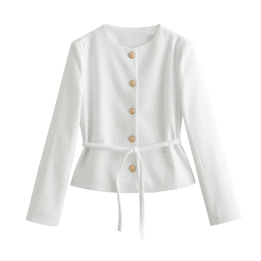 High-Quality Custom-Designed Solid-Color Patchwork Button Ladies' Coat | Cardigan Top for Party, Club & Afternoon Tea (Plain Dyed)