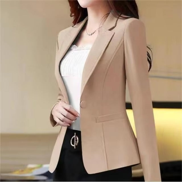 Autumn New Elegant Intellectual Korean-Style Single-Button Suit Jacket - Professional Slim Fit for Commuter Ladies