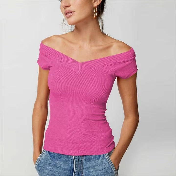 2024 Selling Tight Solid Color Simple Elegant Temperament V-neck Knitted Sexy commuter High Street Party Casual Y2KT T-shirt