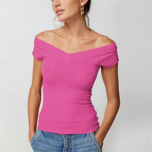2024 Selling Tight Solid Color Simple Elegant Temperament V-neck Knitted Sexy commuter High Street Party Casual Y2KT T-shirt