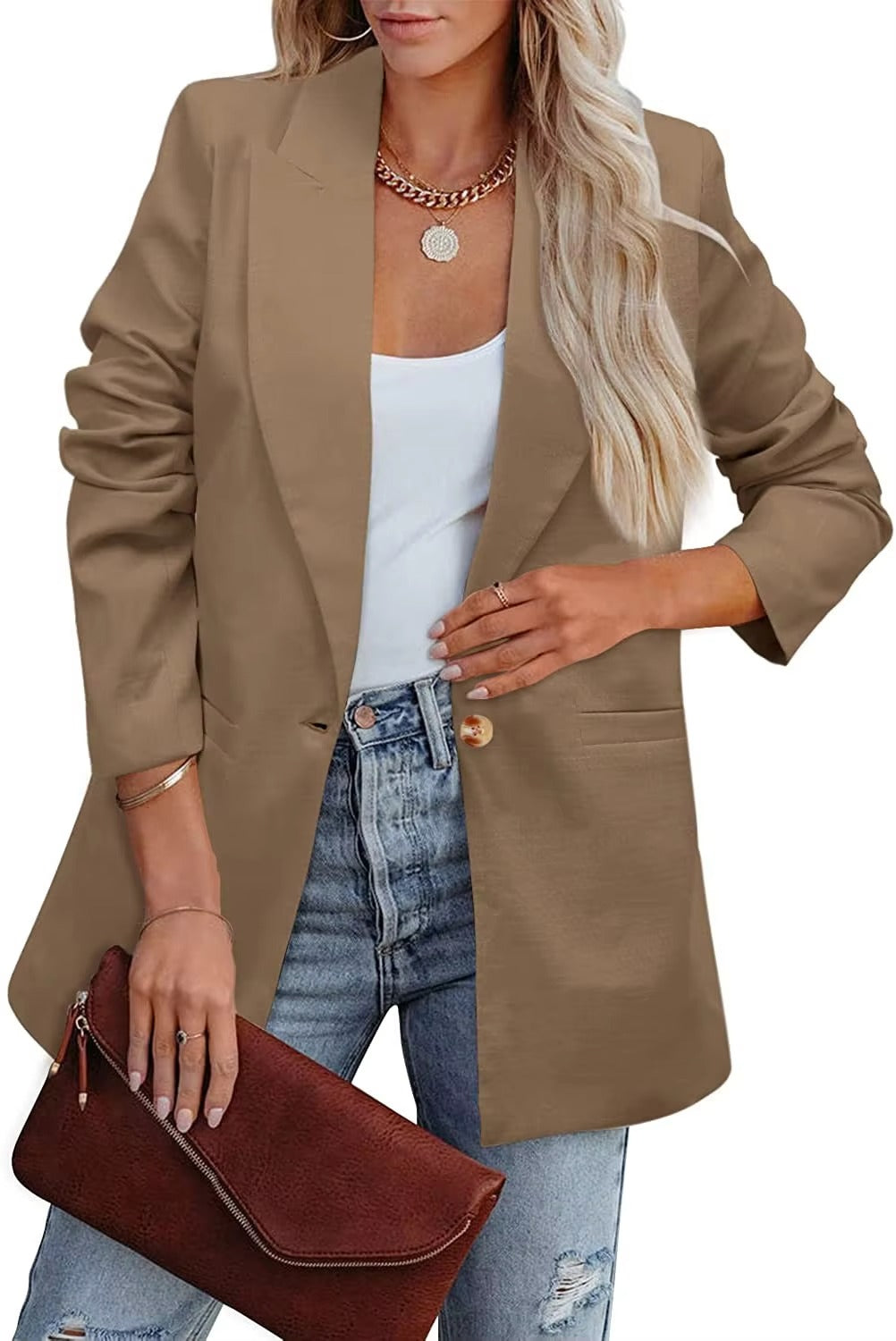 Autumn New Simple Fashion Solid Color Elegant Single Button Temperament Professional Slim-fit commuter Casual Ladies Suit Jacket
