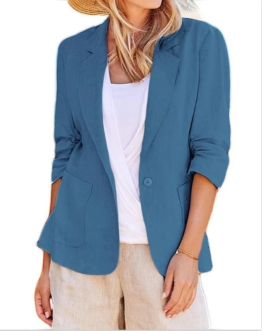 Spring/Fall Hot-Sell Mature Elegant Solid-Color Lapel Suit Jacket - Professional Slim Fit for Commuter Ladies