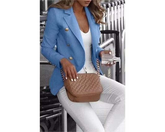 Autumn New Record High Quality Women's Suit Jacket Customizable Logo Double-Breasted Solid Color Stand Collar Casual Sports