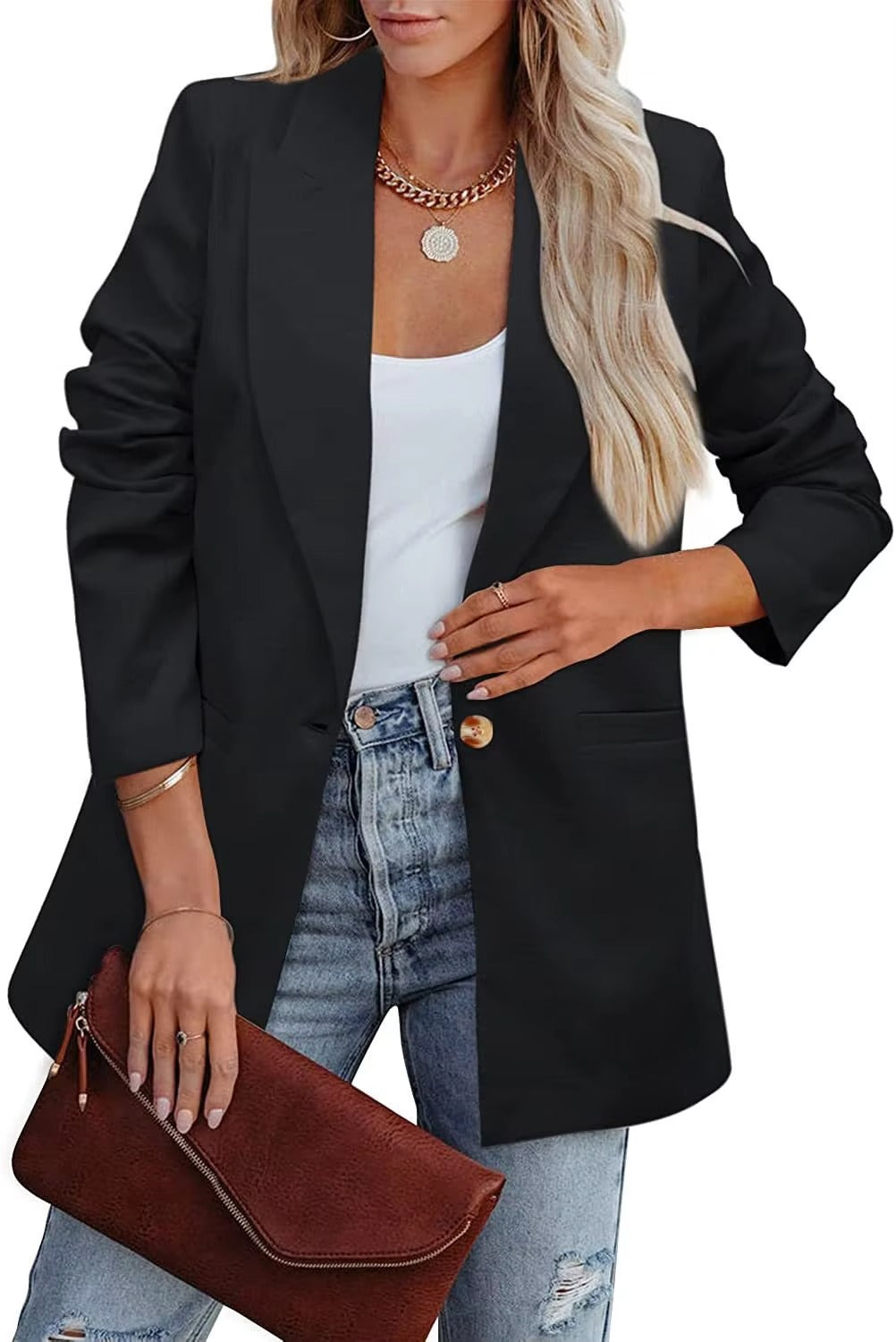 Autumn New Simple Fashion Solid Color Elegant Single Button Temperament Professional Slim-fit commuter Casual Ladies Suit Jacket