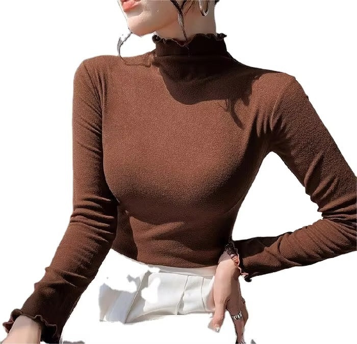 2024 Autumn/Winter Simple Fashion Elegant Semi-high Neck Double-sided Brushed Slim Body With Casual Thermal Top