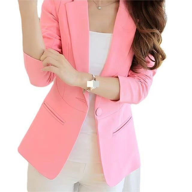 Spring and Autumn New Fashion Solid Color Elegant Short Long Sleeve Slim Single Button Professional Style Women's Suit Jacket