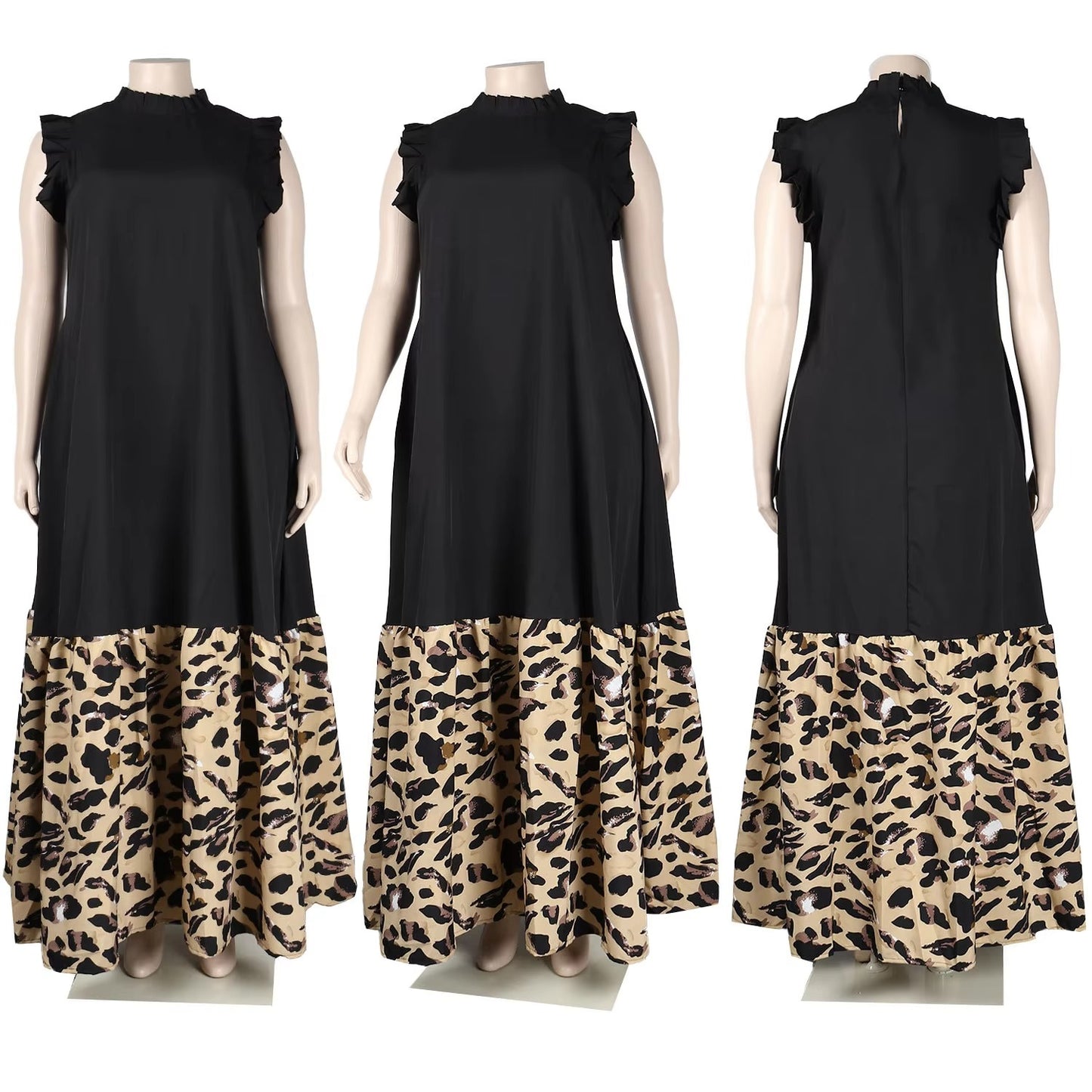 Women's Elegant Sleeveless Print Leopard Splicing Dress Large Size Leisure Loose Commuter Holiday Dress-for Summer Europe United