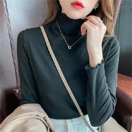 2024 Autumn/Winter Simple Fashion Elegant Semi-high Neck Double-sided Brushed Slim Body With Casual Thermal Top