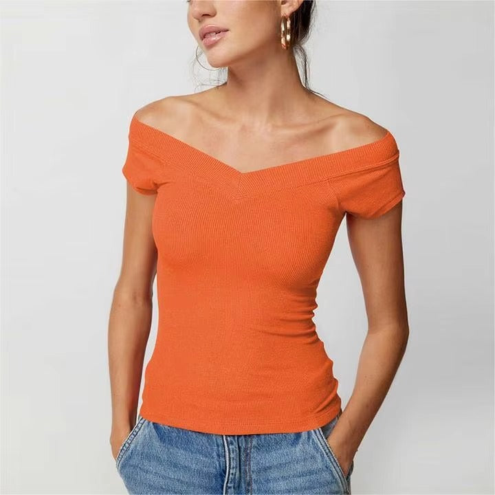 2024 Selling Tight Solid Color Simple Elegant Temperament V-neck Knitted Sexy commuter High Street Party Casual Y2KT T-shirt