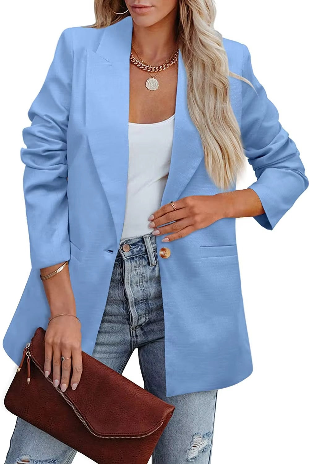 Autumn New Simple Fashion Solid Color Elegant Single Button Temperament Professional Slim-fit commuter Casual Ladies Suit Jacket