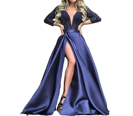 2024 the New Fashion Gorgeous Elegant Sexy Deep V-neck Lace Sequins Big Train Long Party Banquet Ladies Evening Dress