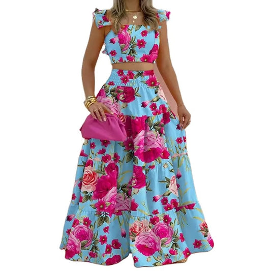 Women's Elegant Solid Color 2-Piece Set New Arrival Mid-Waist Flying Sleeve Skirt Spring/Summer Breathable Fashion Commuters