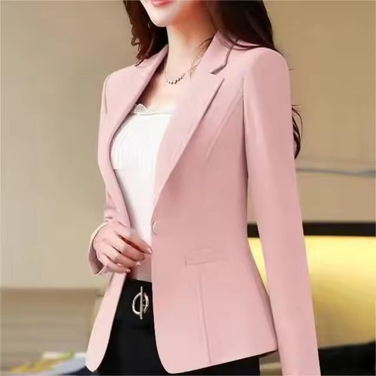 Autumn New Elegant Intellectual Korean-Style Single-Button Suit Jacket - Professional Slim Fit for Commuter Ladies